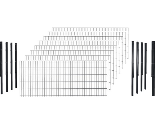 Set de panneaux rigides double fil 8/6/8 avec poteau avec 1 poteau d'angle avec support plat 103 cm x 20 m, anthracite