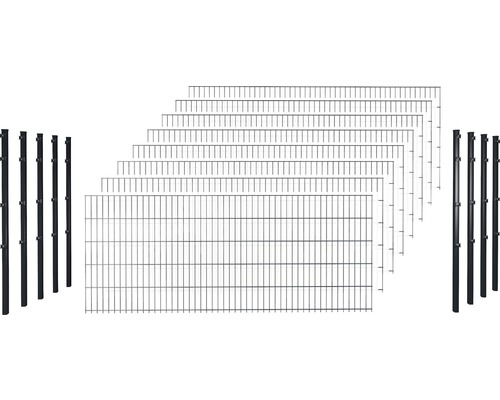 Doppelstabmattenset Typ 8/6/8 inkl Pfosten mit Klemmhalter 123 cm x 20 m, anthrazit Doppelstabmattenset Typ 8/6/8 inkl Pfosten mit Klemmhalter 123 cm x 20 m, anthrazit