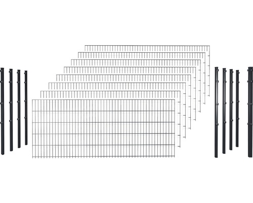 Set de panneaux rigides double fil 6/5/6 avec poteau avec 1 poteau d'angle avec support de serrage 103 cm x 20 m, anthracite
