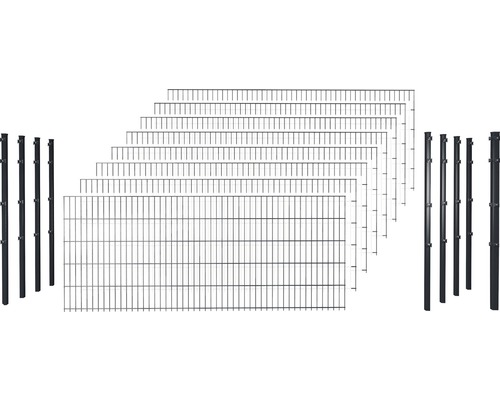 Doppelstabmattenset 6/5/6 inkl Pfosten mit 1 Eckpfosten mit Klemmhalter 103 cm x 20 m, anthrazit