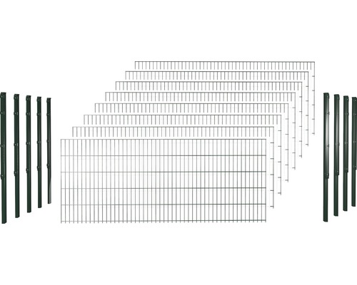 Set de panneau rigide double fil 6/5/6 avec poteau avec support plat 103 cm x 20 m, vert Set de panneau rigide double fil 6/5/6 avec poteau avec support plat 103 cm x 20 m, vert