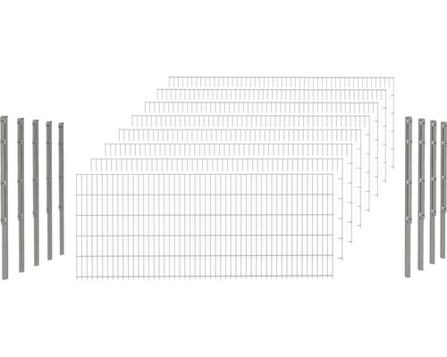 Doppelstabmattenset Typ 6/5/6 inkl Pfosten mit Flachhalter 103 cm x 20 m, feuerverzinkt