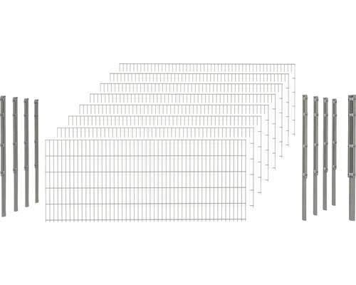 Set de panneaux rigides double fil 6/5/6 avec poteaux, 1 poteau d'angle avec supports plats 103 cm x 20 m, galvanisé à chaud