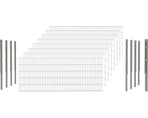 Doppelstabmattenset 6/5/6 inkl Pfosten mit 1 Eckpfosten mit Flachhalter 103 cm x 20 m, feuerverzinkt