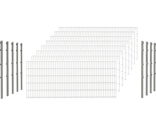 Doppelstabmattenset 6/5/6 inkl Pfosten mit Klemmhalter 103 cm x 20 m, feuerverzinkt
