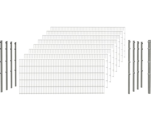 Set de panneaux rigides double fil 8/6/8 avec poteau avec 1 poteau d'angle avec support de serrage 63 cm x 20 m, galvanisé à chaud