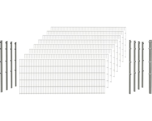 Doppelstabmattenset 6/5/6 inkl Pfosten mit 1 Eckpfosten mit Klemmhalter 103 cm x 20 m, feuerverzinkt