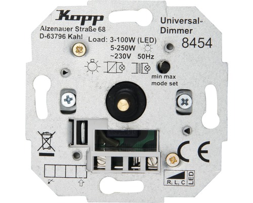 Poussoir de variateur d'arrêt à LED universel sans extension Kopp 845400188 jusqu'à 100W/250W