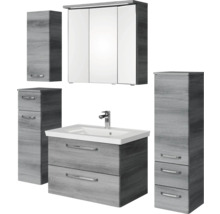 Komplettes Badezimmerset mit Waschbeckenunterschrank, Spiegelschrank und zwei Hochschränken