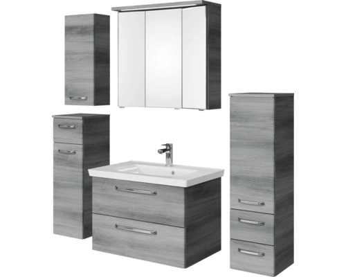 Set de meubles de salle de bains Pelipal Kumba lxhxp 140 x 200 x 51 cm couleur de façade graphite structure transversale en 5 parties et plus avec vasque en fonte minérale, armoire midi, meuble bas et armoire murale 99.770221193