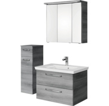 Badezimmerset mit Waschtischunterschrank, Waschbecken, Spiegelschrank und Hochschrank