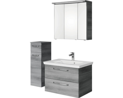 Badmöbel-Set Pelipal Kumba BxHxT 110 x 200 x 51 cm Frontfarbe graphit struktur quer 4-teilig mit Mineralguss-Waschtisch und Unterschrank 99.770221191 Badezimmerset mit Waschtischunterschrank, Waschbecken, Spiegelschrank und Hochschrank