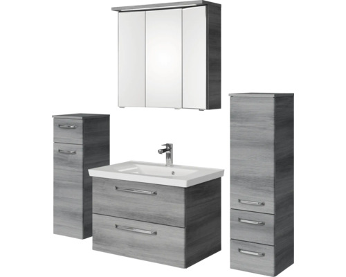 Set de meubles de salle de bains Pelipal Kumba lxhxp 140 x 200 x 51 cm couleur de façade graphite structure transversale en 5 parties et plus avec vasque en fonte minérale, armoire midi et meuble bas 99.770221192