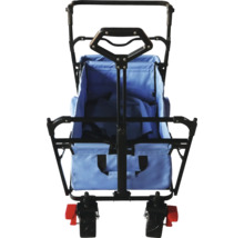 Bollerwagen mit blauem Stoffbezug und schwarzem Rahmen
