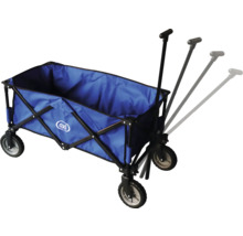 Blauer Bollerwagen mit Teleskopstange und Axl Logo