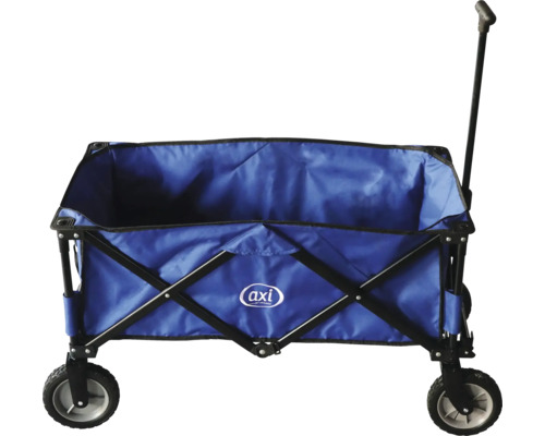 Chariot bleu avec roues et cadre noirs