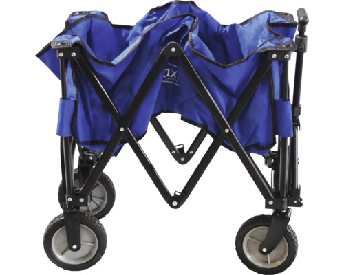 Chariot pliable avec roues et tissu bleu