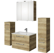 Badezimmerset mit Waschtisch, Waschbecken, Spiegelschrank und zwei Hochschränken