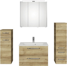 Badezimmer-Set mit Waschtischunterschrank, Waschbecken, Spiegelschrank und zwei Hochschränken