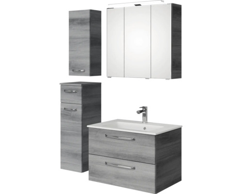 Badmöbel-Set Pelipal Kumba BxHxT 107 x 200 x 50 cm Frontfarbe graphit struktur quer 5-teilig und mehr mit Mineralguss-Waschtisch, Unterschrank und Wandschrank 99.770126194 Badezimmermöbelset mit Waschtischunterschrank, Waschbecken, Spiegelschrank und Hochschrank