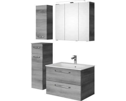 Set de meubles de salle de bains Pelipal Kumba lxhxp 107 x 200 x 50 cm couleur de façade graphite structure transversale en 5 parties et plus avec vasque en fonte minérale, meuble bas et armoire murale 99.770126194