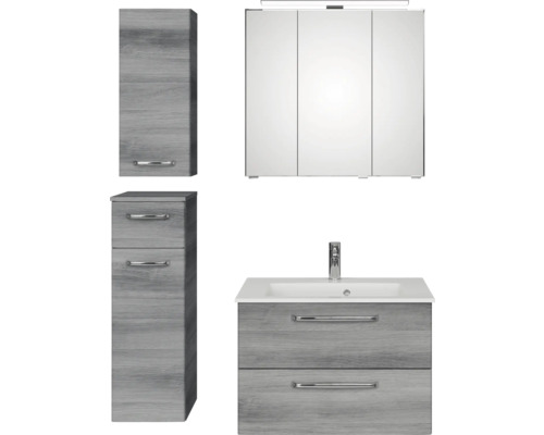 Badezimmermöbelset mit Spiegelschrank, Waschbeckenunterschrank und Hochschrank