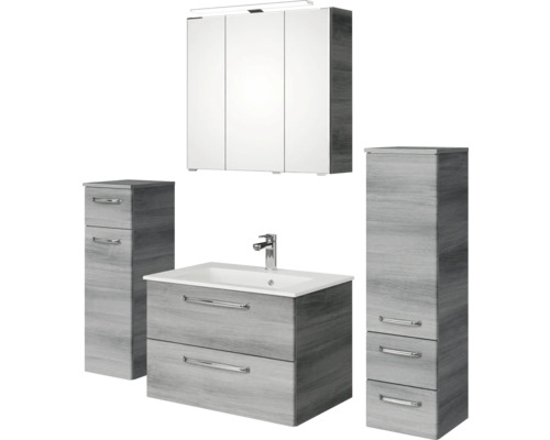 Set de meubles de salle de bains Pelipal Kumba lxhxp 137 x 200 x 50 cm couleur de façade graphite structure transversale en 5 parties et plus avec vasque en fonte minérale, armoire midi et meuble bas 99.770126192