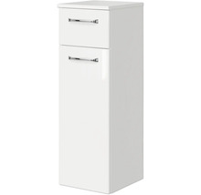 Weißer Badezimmer-Hochschrank mit zwei Schubladen und Griffen.