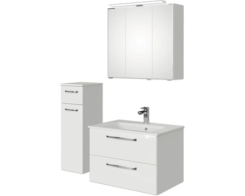 Set de meubles de salle de bains Pelipal Kumba lxhxp 107 x 200 x 50 cm couleur de façade blanc brillant en 4 parties avec vasque en fonte minérale blanc et meuble bas 99.770126091