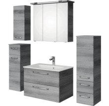 Badezimmermöbelset mit Waschtisch, Waschbecken, Spiegelschrank und Hochschränken