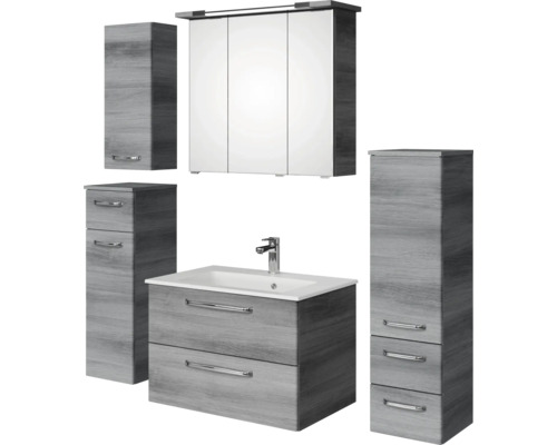 Set de meubles de salle de bains Pelipal Kumba lxhxp 137 x 200 x 50 cm couleur de façade graphite structure transversale en 5 parties et plus avec vasque en fonte minérale, armoire midi, meuble bas et armoire murale 99.770125193