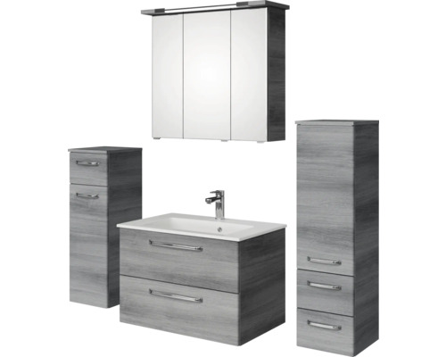 Set de meubles de salle de bains Pelipal Kumba lxhxp 137 x 200 x 50 cm couleur de façade graphite structure transversale en 5 parties et plus avec vasque en fonte minérale, armoire midi et meuble bas 99.770125192