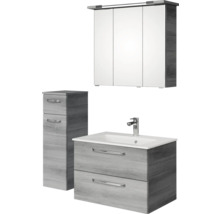 Badezimmermöbelset mit Waschtisch, Waschbecken, Spiegelschrank und Hochschrank