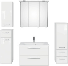 Weißes Badezimmermöbelset mit Spiegelschrank, Waschbeckenunterschrank und Hochschränken