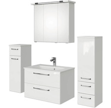 Badezimmermöbelset mit Spiegelschrank, Waschtisch und zwei Hochschränken