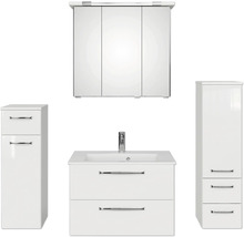 Badezimmergarnitur mit Waschbeckenunterschrank, Spiegelschrank und Hochschränken