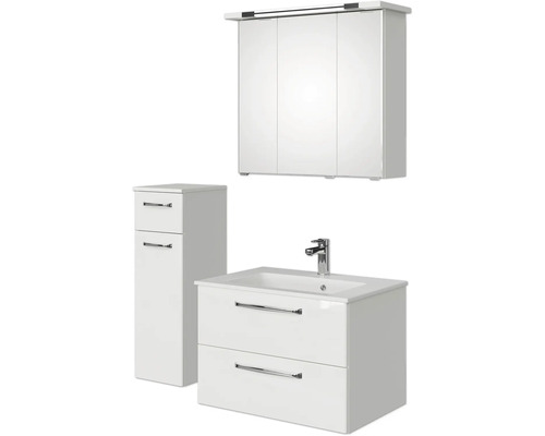 Set de meubles de salle de bains Pelipal Kumba lxhxp 107 x 200 x 50 cm couleur de façade blanc brillant en 4 parties avec vasque en fonte minérale blanc et meuble bas 99.770125091