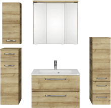 Badezimmer-Set mit Waschtischunterschrank, Spiegelschrank und Hochschränken