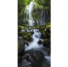 Wasserfall im Wald mit moosbedeckten Steinen