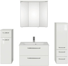 Komplettes Badezimmermöbel Set mit Waschbeckenunterschrank, Waschbecken, Spiegelschrank und zwei Seitenschränken