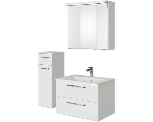 Set de meubles de salle de bains Pelipal Kumba lxhxp 107 x 200 x 50 cm couleur de façade blanc brillant en 4 parties avec vasque en fonte minérale blanc et meuble bas 99.770121091