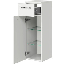 Weißer Bad-Hängeschrank mit Schublade und Glasböden