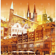 Collage von Gebäuden mit dem Wort Rathaus