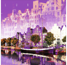 Image murale décorative avec une vue de la ville de Lübeck et un bateau