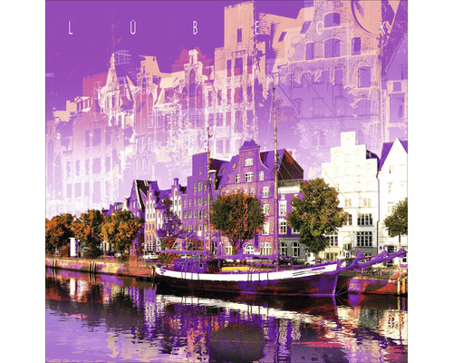 Image murale décorative avec une vue de la ville de Lübeck et un bateau