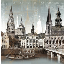 Illustration de la ville de Lunebourg avec ses bâtiments historiques et la rivière Ilmenau