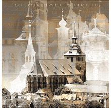 Illustration de l''église Saint-Michel avec des détails architecturaux et des inscriptions