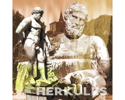Herkules Statue mit Wasserspielen im Hintergrund