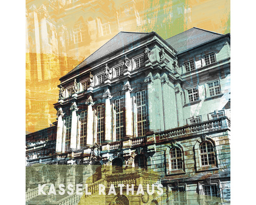 Glasbild Kassel Rathaus 30x30 cm