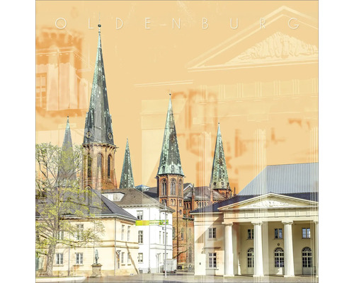 Illustration der Stadt Oldenburg mit Gebäuden und Kirchtürmen